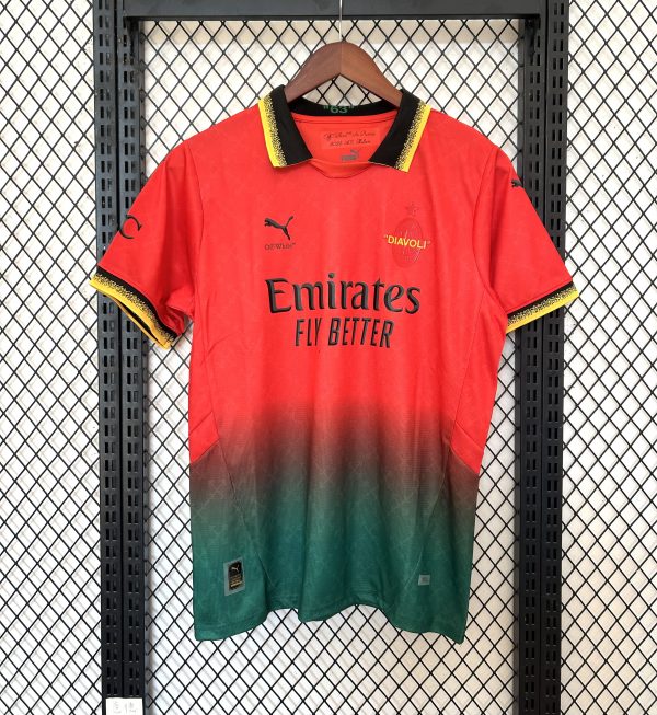 25/26 AC Milan Three Guests Red and Green Short Sleeve Soccer Jersey