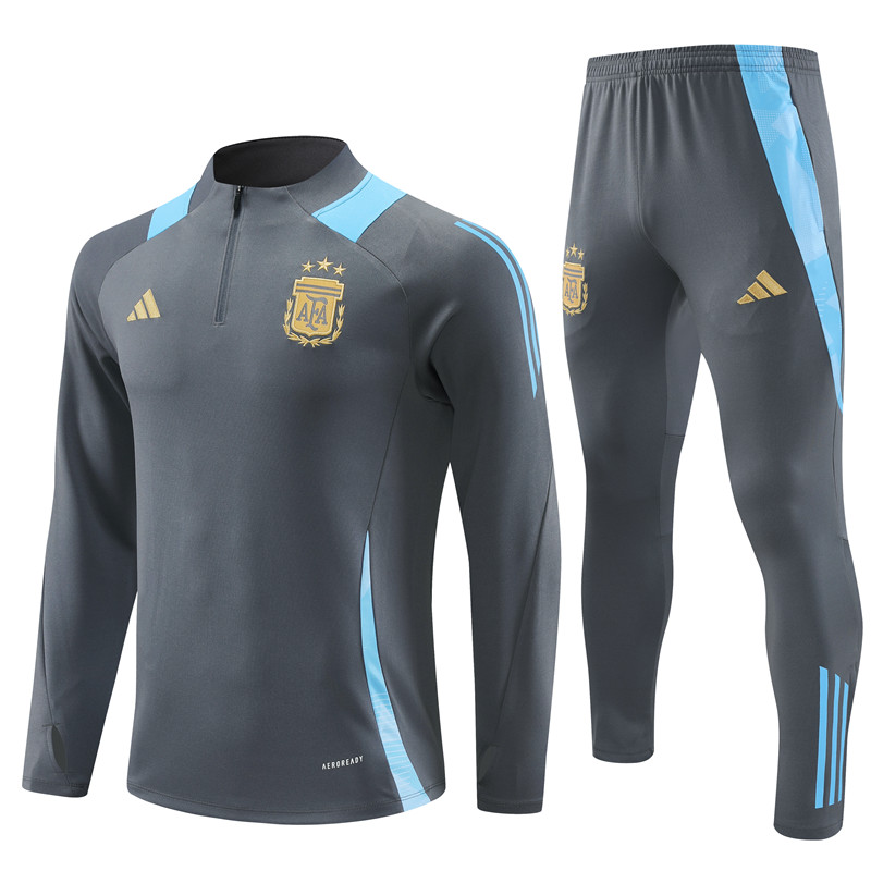 2024 Argentina Dark gray Training Suit/2024阿根廷深灰色半拉训练服