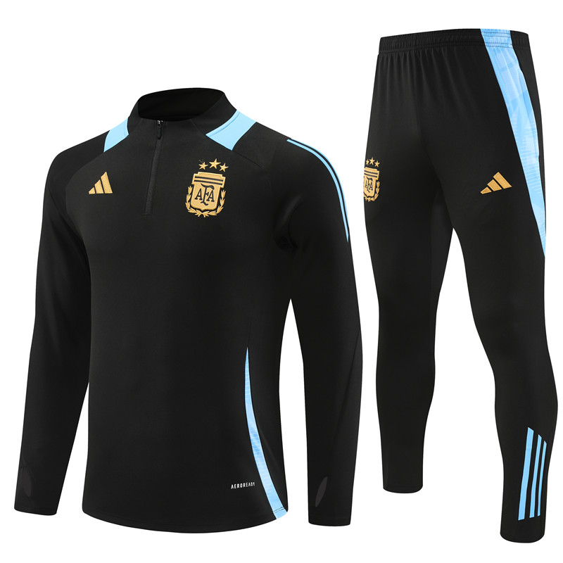 2024 Argentina Black Training Suit/2024阿根廷黑色半拉训练服