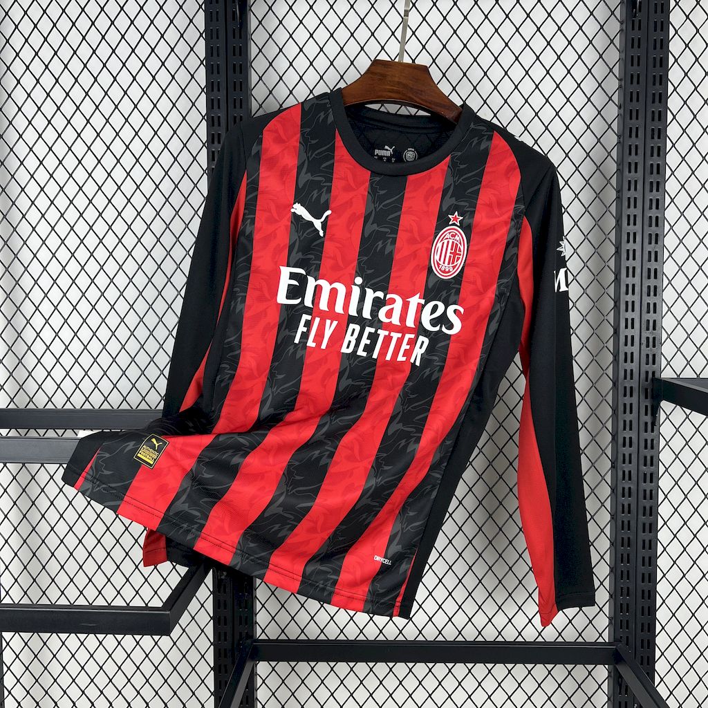 25-26 AC Milan Home Long Sleeve Fans Jersey/25-26 AC米兰主场长袖，球迷版