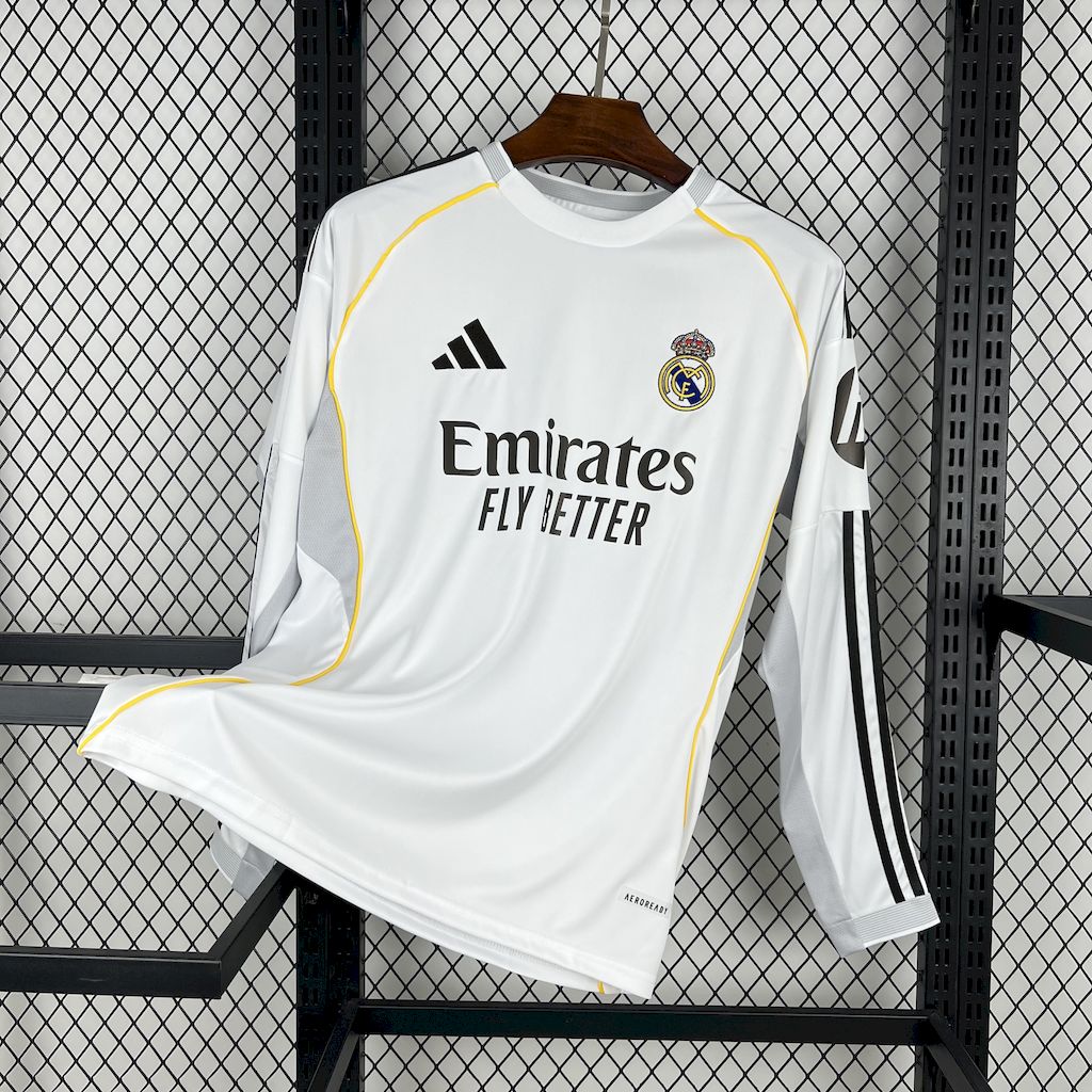 25-26 Real Madrid Home Long Sleeve Fans Jersey/25-26皇马主场长袖，球迷版