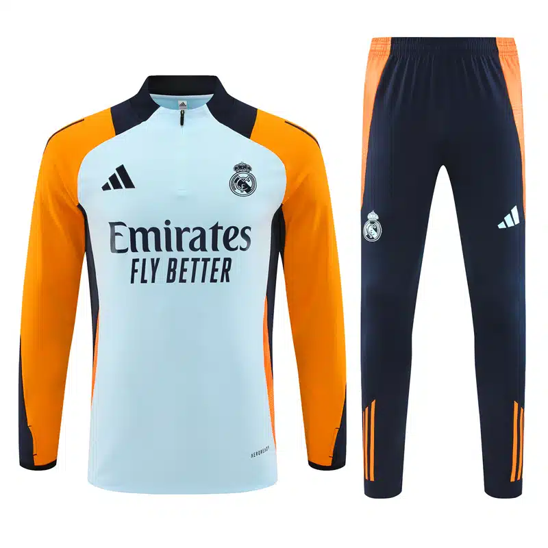 24-25 Real Madrid Light Blue and Orange Training Suit/ 24-25 皇马湖蓝橙色半拉训练服