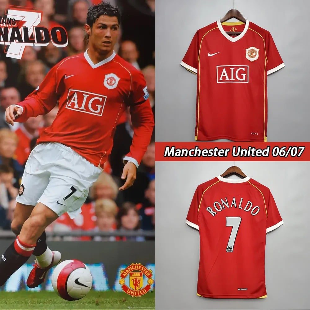 06-07 Manchester United Home Red Retro Jersey with 7#RONALDO